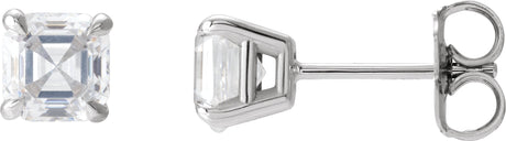 Platinum Asscher Natural Diamond Solitaire Stud Earrings