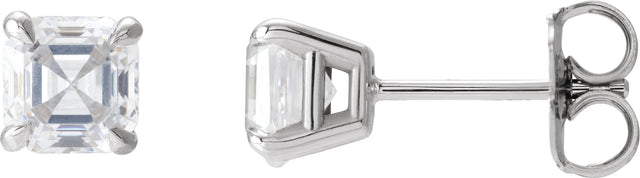 14K Gold Asscher Natural Diamond Solitaire Stud Earrings - White Gold