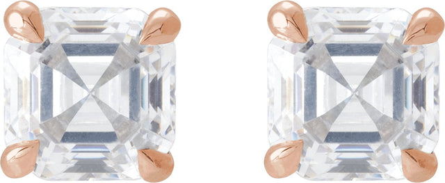 14K Gold Asscher Natural Diamond Solitaire Stud Earrings - Rose Gold - view 2
