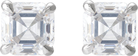 Platinum Asscher Natural Diamond Solitaire Stud Earrings - view 2