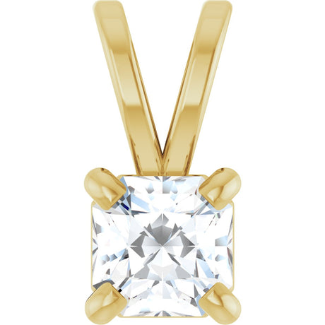 14K Gold Asscher Natural Diamond Solitaire Pendant - Yellow Gold