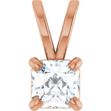 14K Gold Asscher Natural Diamond Solitaire Pendant - Rose Gold