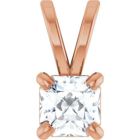 14K Gold Asscher Natural Diamond Solitaire Pendant - Rose Gold