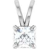 14K Gold Asscher Natural Diamond Solitaire Pendant - White Gold