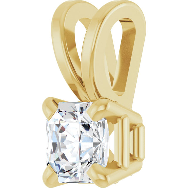 14K Gold Asscher Natural Diamond Solitaire Pendant - Yellow Gold - view 2