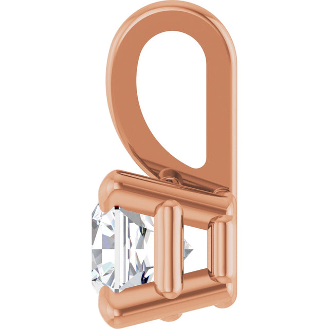 14K Gold Asscher Natural Diamond Solitaire Pendant - Rose Gold - view 3