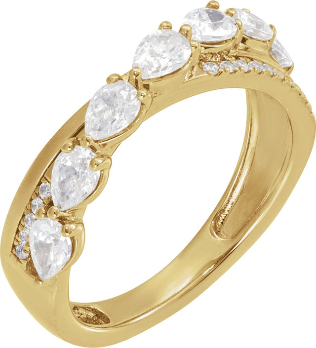 14K Gold Pear Natural Diamond Accented Ring - Yellow Gold