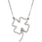 14K Gold Round Natural Diamond Four-Leaf Clover Necklace - White Gold
