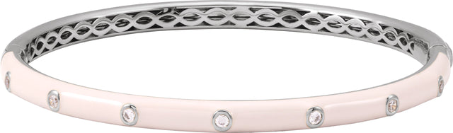 14K Gold Round Natural Diamond Accented Bangle Bracelet – 1.9mm Stones - White Gold