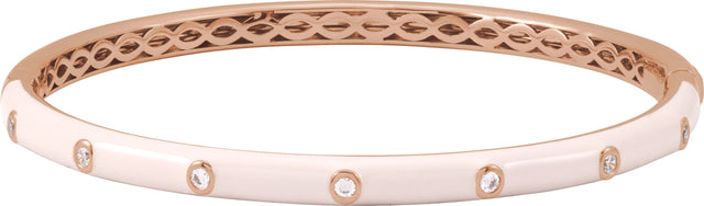 14K Gold Round Natural Diamond Accented Bangle Bracelet – 1.9mm Stones - Rose Gold