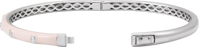 14K Gold Round Natural Diamond Accented Bangle Bracelet – 1.9mm Stones - White Gold - view 3