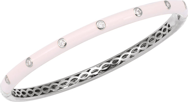 14K Gold Round Natural Diamond Accented Bangle Bracelet – 1.9mm Stones - White Gold - view 2