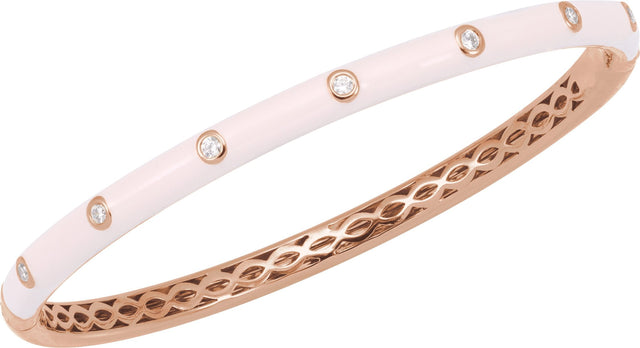 14K Gold Round Natural Diamond Accented Bangle Bracelet – 1.9mm Stones - Rose Gold - view 2