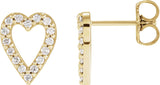 14K Gold Round Natural Diamond Accented Heart Earrings – 1.2mm Stones - Yellow Gold