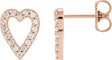 14K Gold Round Natural Diamond Accented Heart Earrings – 1.2mm Stones - Rose Gold