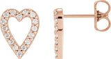 14K Gold Round Natural Diamond Accented Heart Earrings – 1.2mm Stones - Rose Gold