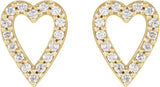 14K Gold Round Natural Diamond Accented Heart Earrings – 1.2mm Stones - Yellow Gold - view 2