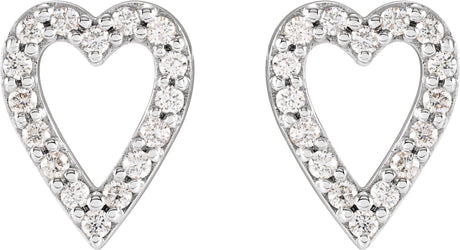 Platinum Round Natural Diamond Accented Heart Earrings – 1.2mm Stones - view 2