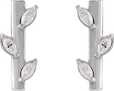 Platinum Marquise Natural Diamond Floral Bar Earrings - view 2