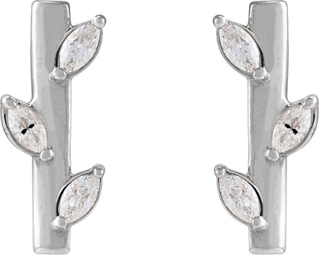 Platinum Marquise Natural Diamond Floral Bar Earrings - view 2