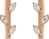 14K Gold Marquise Natural Diamond Floral Bar Earrings - Rose Gold - view 2