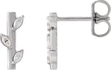 14K Gold Marquise Natural Diamond Floral Bar Earrings - White Gold