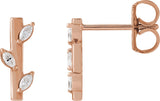 14K Gold Marquise Natural Diamond Floral Bar Earrings - Rose Gold