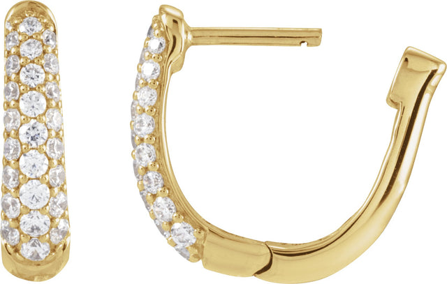 14K Gold Round Natural Diamond Accented U-Hoop Earrings – 1-1.7mm Stones - Yellow Gold - view 6