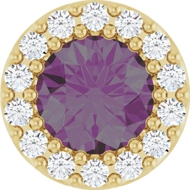 14K Gold Round Lab-Grown Alexandrite Halo-Style Pendant - Yellow Gold