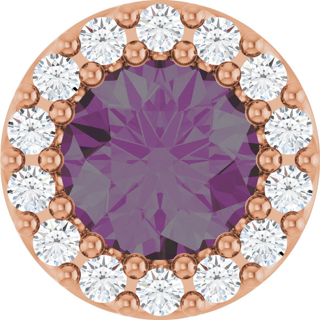 14K Gold Round Lab-Grown Alexandrite Halo-Style Pendant - Rose Gold