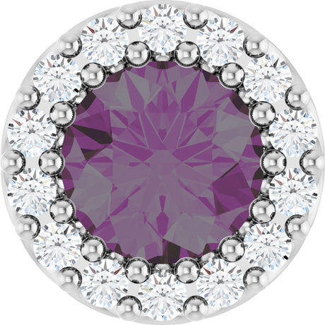 14K Gold Round Lab-Grown Alexandrite Halo-Style Pendant - White Gold