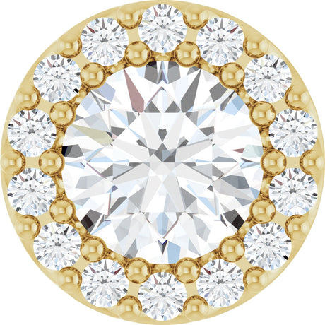 14K Gold Round Natural White Sapphire Halo-Style Pendant - Yellow Gold