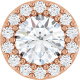 14K Gold Round Natural White Sapphire Halo-Style Pendant - Rose Gold