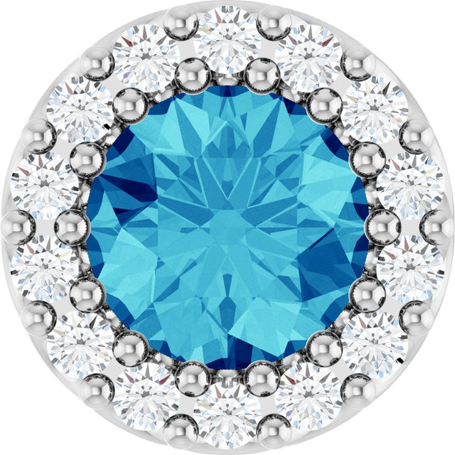 Platinum Round Natural Blue Zircon Halo-Style Pendant