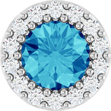 14K Gold Round Natural Blue Zircon Halo-Style Pendant - White Gold