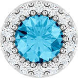 14K Gold Round Natural Aquamarine Halo-Style Pendant - White Gold