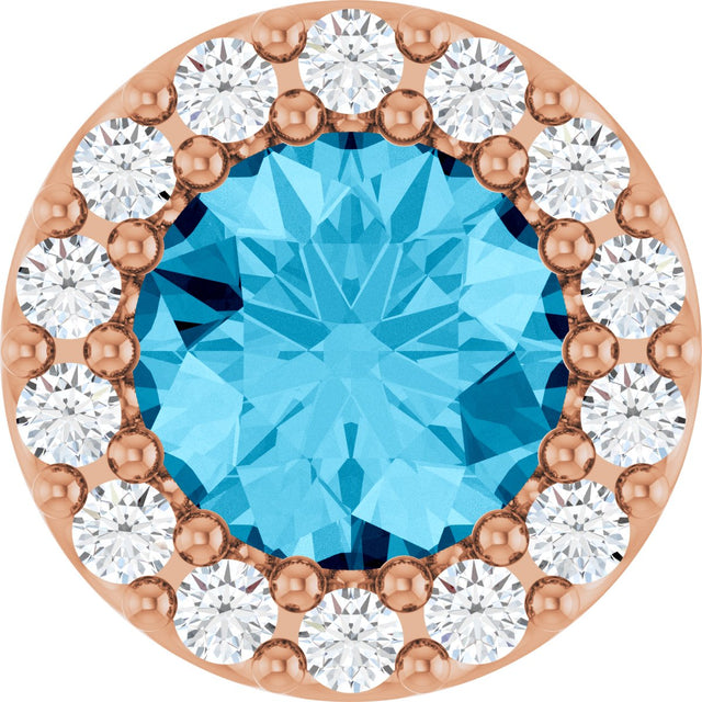 14K Gold Round Natural Aquamarine Halo-Style Pendant - Rose Gold
