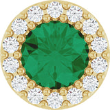 14K Gold Round Natural Emerald Halo-Style Pendant – up to 0.08 CTW - Yellow Gold