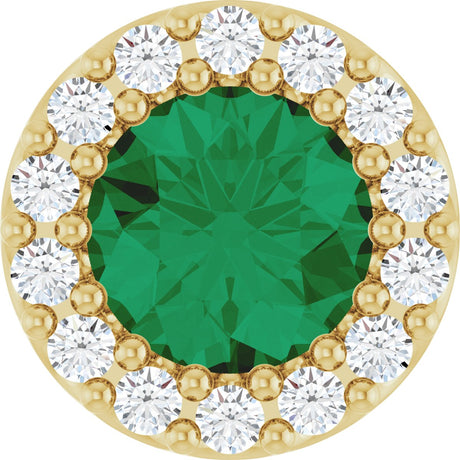 14K Gold Round Natural Emerald Halo-Style Pendant – up to 0.08 CTW - Yellow Gold
