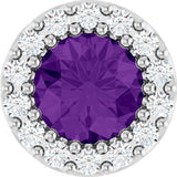 14K Gold Round Natural Amethyst Halo-Style Pendant - White Gold