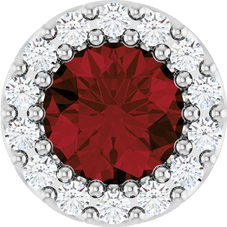Platinum Round Natural Mozambique Garnet Halo-Style Pendant