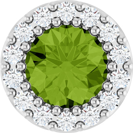 Platinum Round Natural Peridot Halo-Style Pendant