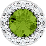 14K Gold Round Natural Peridot Halo-Style Pendant - White Gold
