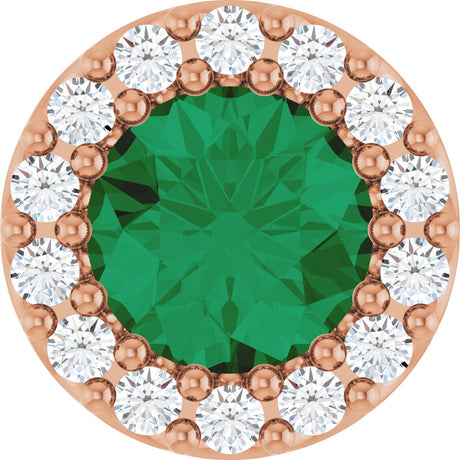 14K Gold Round Lab-Grown Emerald Halo-Style Pendant – up to 1/10 CTW - Rose Gold