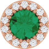 14K Gold Round Natural Emerald Halo-Style Pendant – up to 0.08 CTW - Rose Gold
