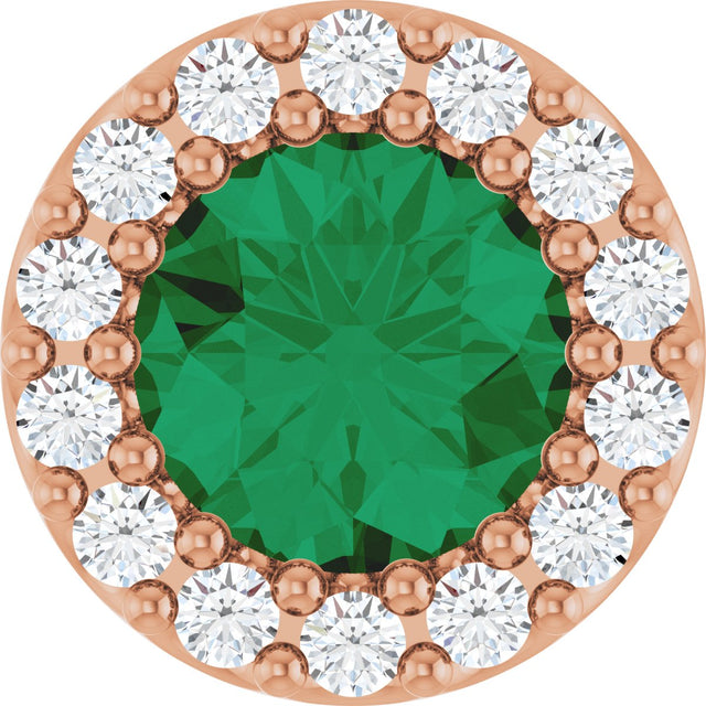 14K Gold Round Natural Emerald Halo-Style Pendant – up to 0.08 CTW - Rose Gold