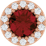 14K Gold Round Natural Mozambique Garnet Halo-Style Pendant - Rose Gold