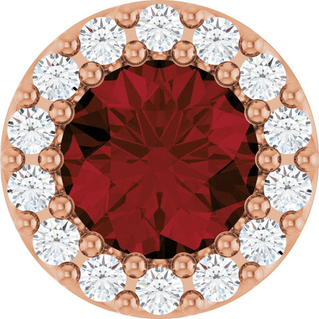 14K Gold Round Natural Mozambique Garnet Halo-Style Pendant - Rose Gold