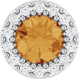 Platinum Round Natural Citrine Halo-Style Pendant