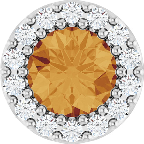 Platinum Round Natural Citrine Halo-Style Pendant